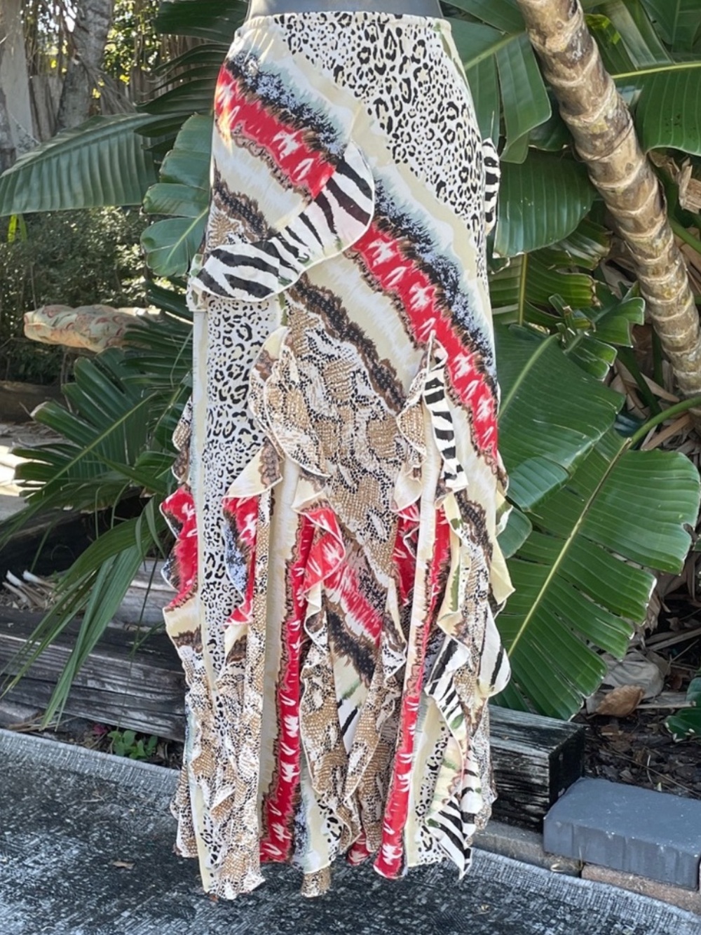 snake print, zebra print and leopard print ruffled skirt